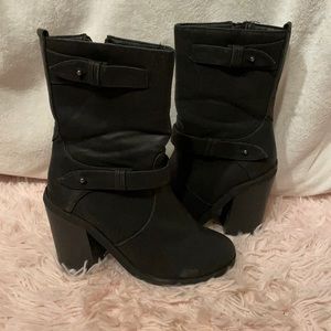 Black block heel boots
